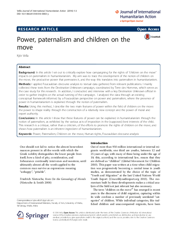 (PDF) Power, paternalism and children on the move