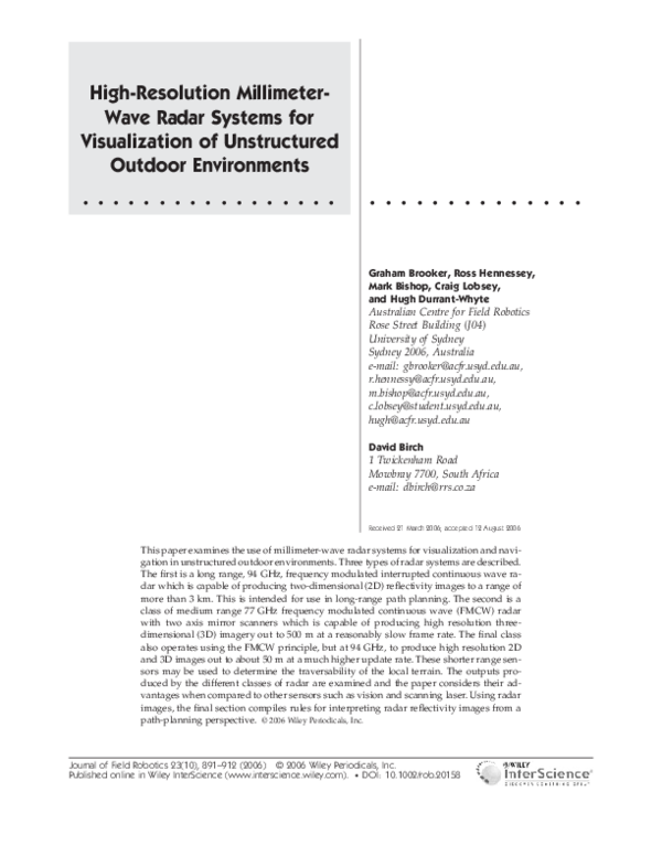 (PDF) Highresolution millimeterwave radar systems for visualization