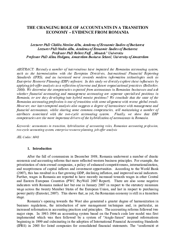 (PDF) The Changing Role of Accountants in a Transition Economy ...