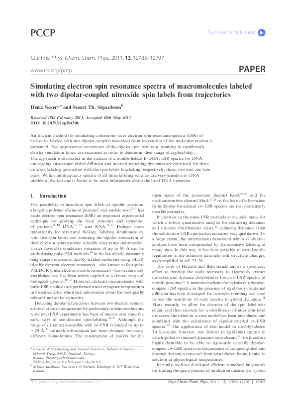 (PDF) Simulating electron spin resonance spectra of nitroxide spin ...