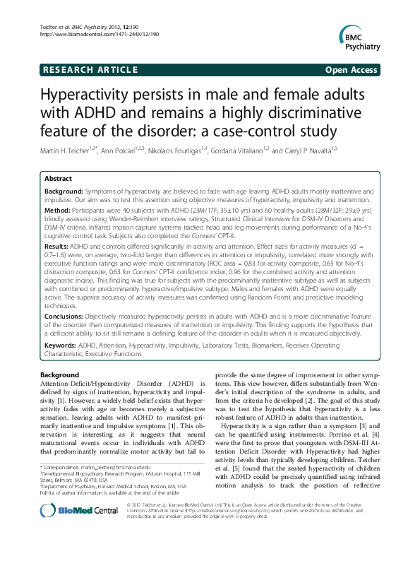(PDF) Hyperactivity persists in male and female adults with ADHD and ...