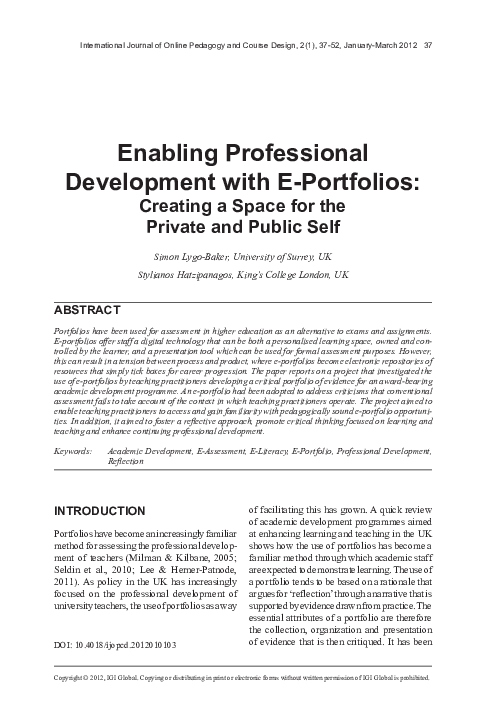 (PDF) Enabling Professional Development with E-Portfolios