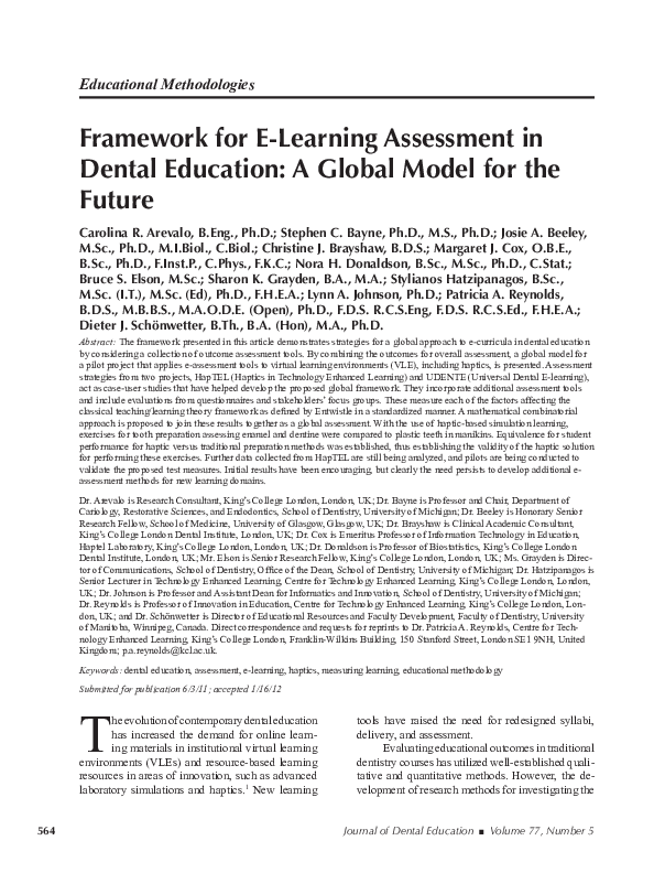(PDF) Framework for e-learning assessment in dental education: a global ...
