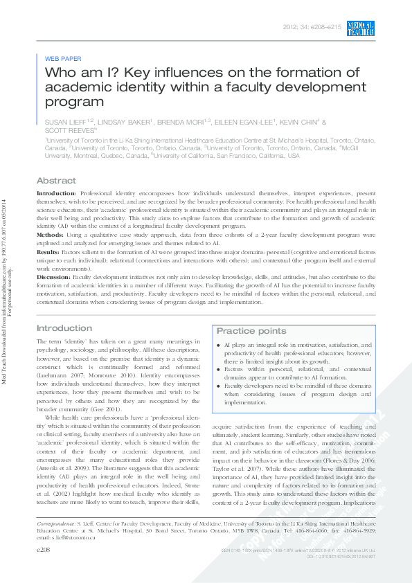 (PDF) Who am I? Key influences on the formation of academic identity ...