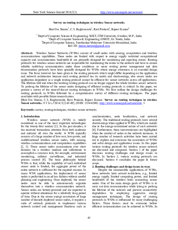(PDF) Survey on routing techniques in wireless Sensor networks