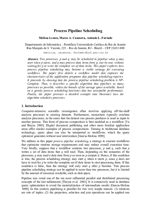 (PDF) Process pipeline scheduling
