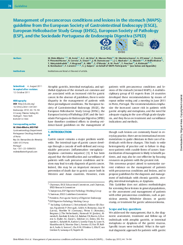 (PDF) Management of precancerous conditions and lesions in the stomach ...