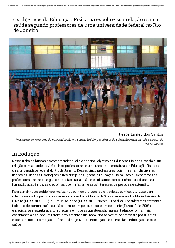 (PDF) Os objetivos da Educação Física na escola e suas relações com a ...