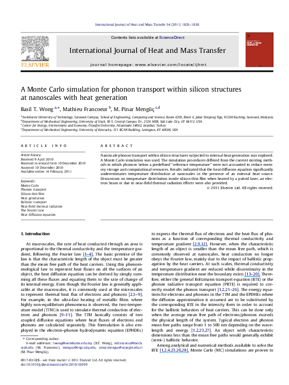 (PDF) A Monte Carlo simulation for phonon transport within silicon ...