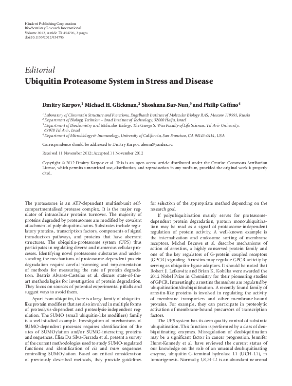 (PDF) Ubiquitin proteasome system in stress and disease