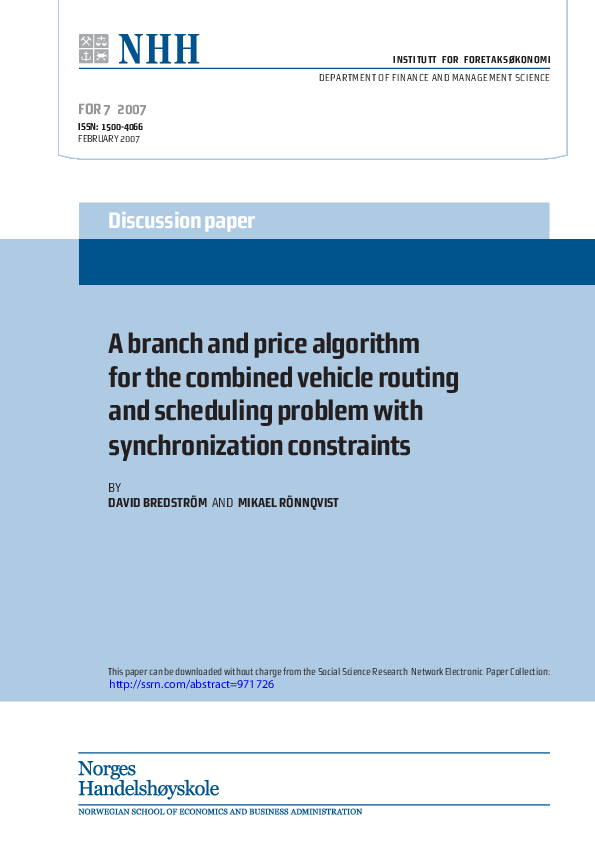 (PDF) A branch and price algorithm for the combined vehicle routing and ...