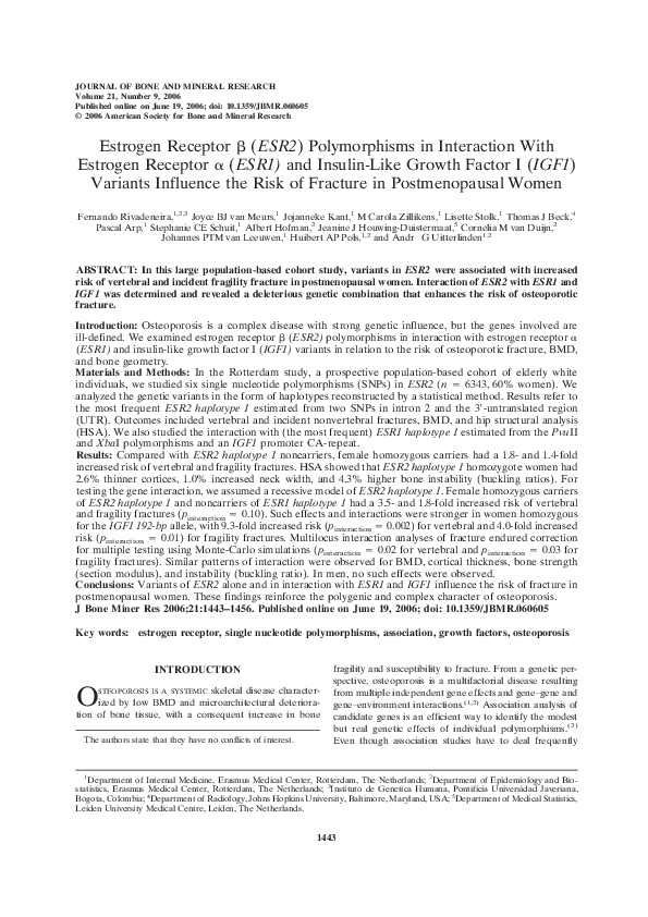 (PDF) Estrogen Receptor β (ESR2) Polymorphisms in Interaction With ...
