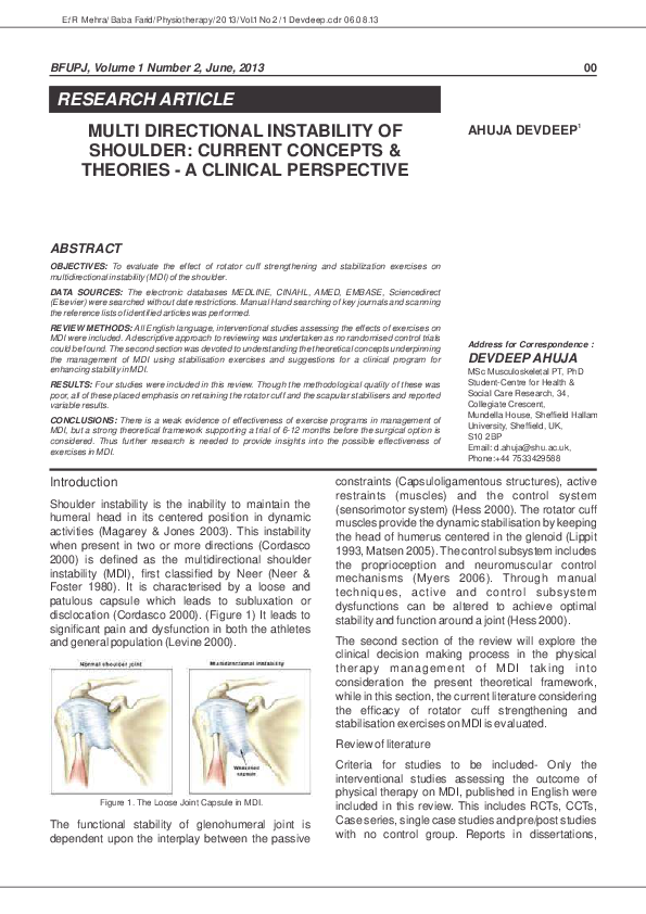 (PDF) Multidirectional instability of the shoulder: Current concepts ...