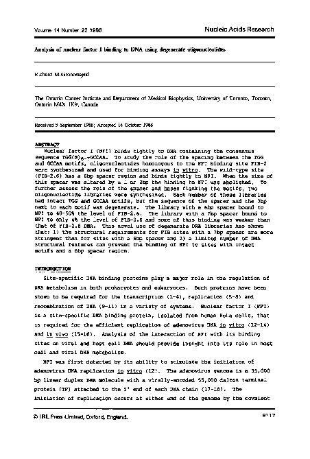 (PDF) Analysis of nuclear factor I binding to DNA using degenerate ...