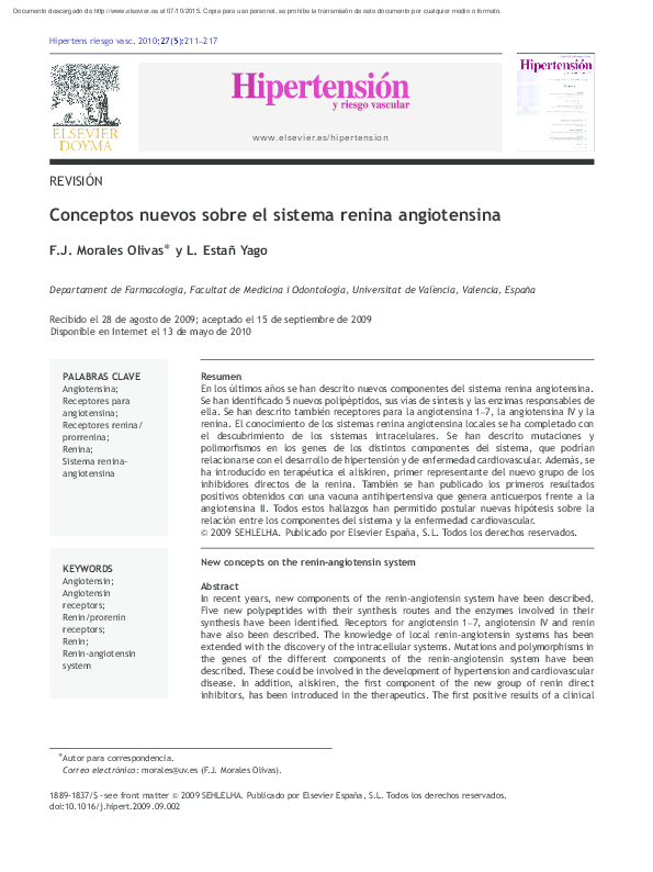 Sistema renina-angiotensina e hipertensión Sistema renina-angiotensina e hipertensión