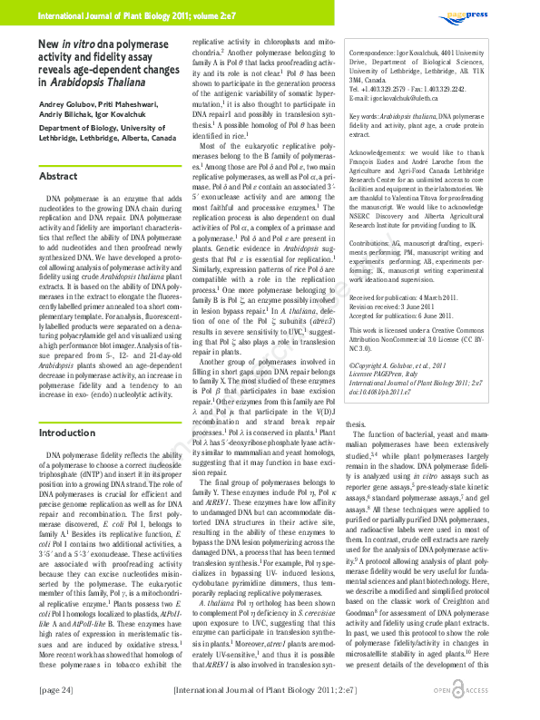 (PDF) New in vitro dna polymerase activity and fidelity assay reveals ...