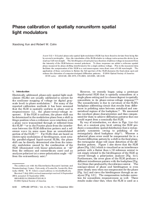 (PDF) Phase Calibration of Spatially Nonuniform Spatial Light Modulators
