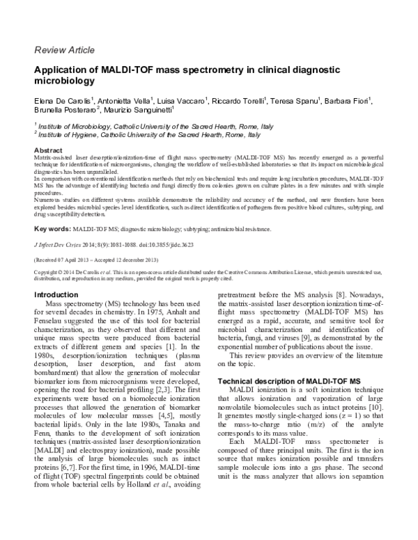 (PDF) Application of MALDI-TOF mass spectrometry in clinical diagnostic ...