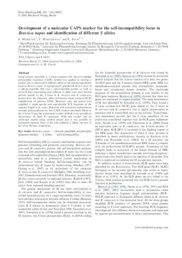 (PDF) Development of a molecular CAPS marker for the self ...