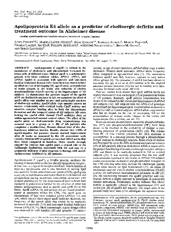 (PDF) Apolipoprotein E4 allele as a predictor of cholinergic deficits ...