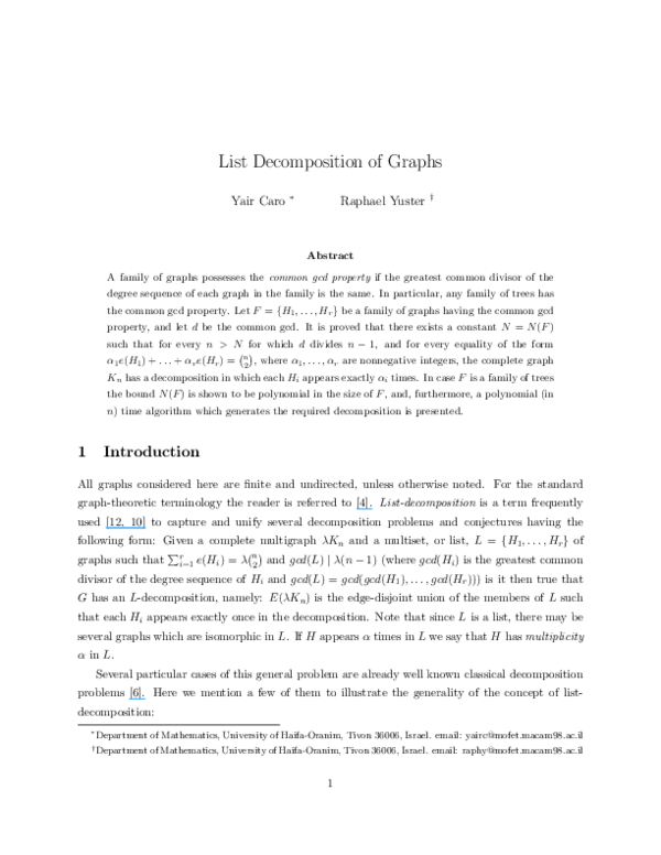(PDF) List decomposition of graphs