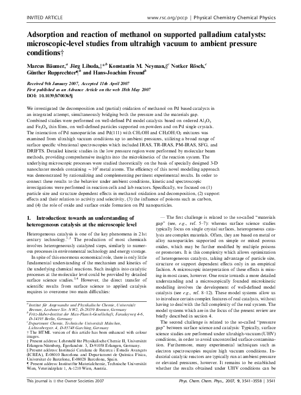 (PDF) The of methanol oxidation on a supported Pd model
