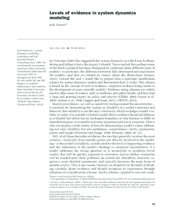 (PDF) Levels of evidence in system dynamics modeling