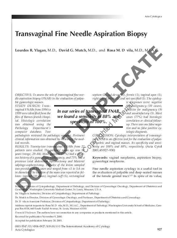 (PDF) Transvaginal Fine Needle Aspiration Biopsy Lourdes Ylagan and