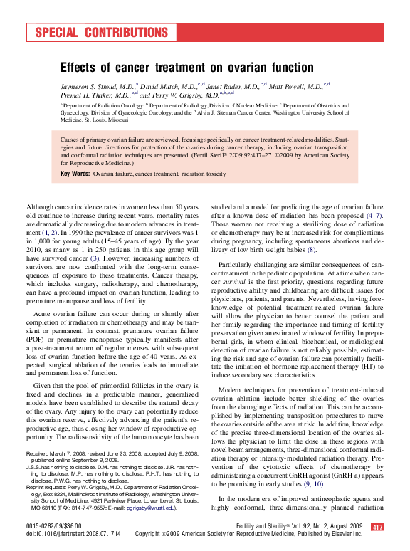 (PDF) Effects of cancer treatment on ovarian function