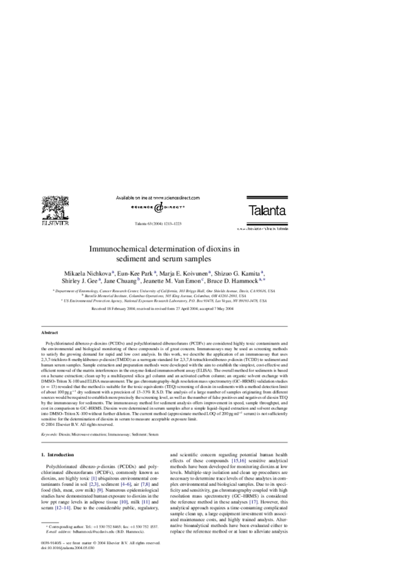 (PDF) Immunochemical determination of dioxins in sediment and serum samples