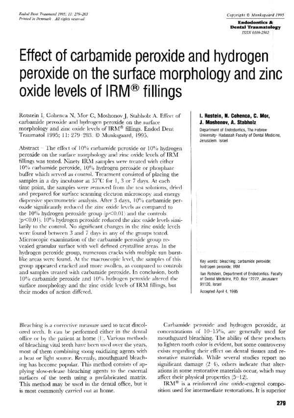 (PDF) Effect of carbamide peroxide and hydrogen peroxide on the surface