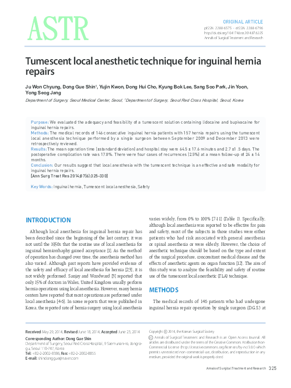(PDF) Tumescent local anesthetic technique for inguinal hernia repairs