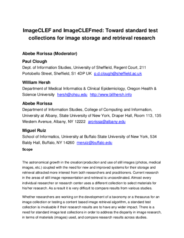 (PDF) ImageCLEF and ImageCLEFmed: Toward standard test collections for ...