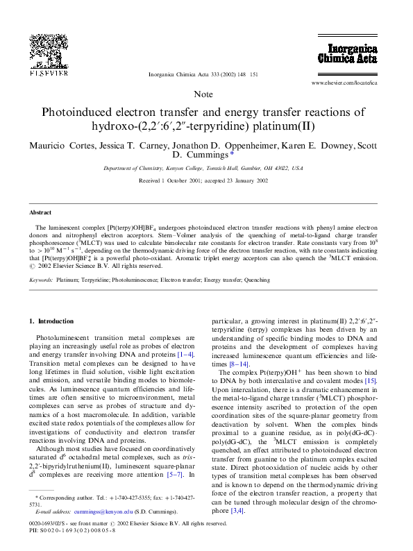 (PDF) Photoinduced electron transfer and energy transfer reactions of ...