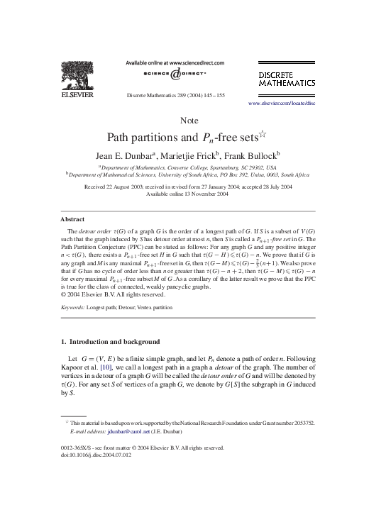 (PDF) Path partitions and -free sets