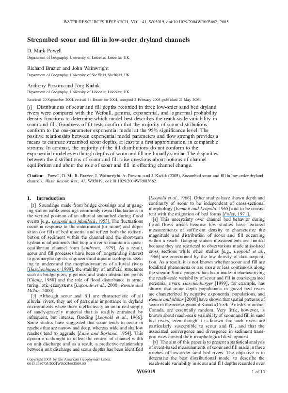 (PDF) Streambed scour and fill in low-order dryland channels