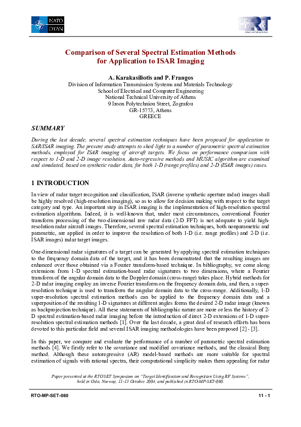 (PDF) Comparison of Several Spectral Estimation Methods for Application ...