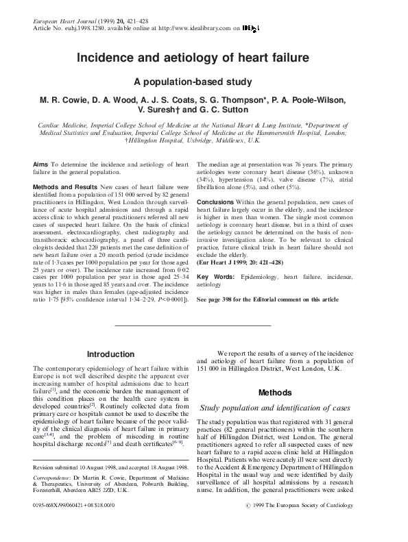 (PDF) Incidence and aetiology of heart failure; a population-based study