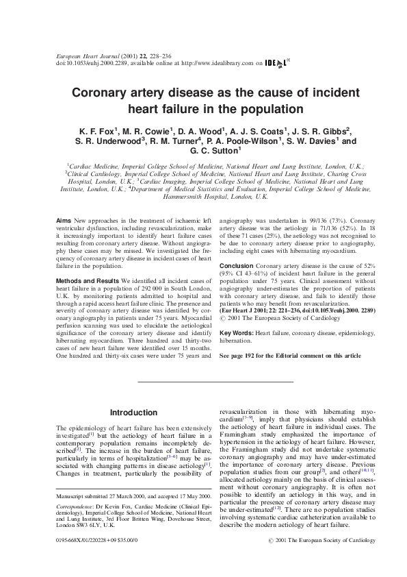 (PDF) Coronary artery disease as the cause of incident heart failure in ...