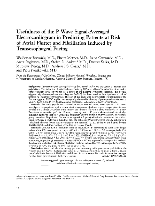 (PDF) Usefulness of the P Wave Signal-Averaged Electrocardiogram in ...