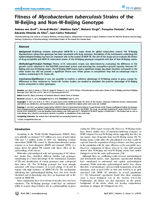 (PDF) Fitness of Mycobacterium tuberculosis Strains of the W-Beijing ...