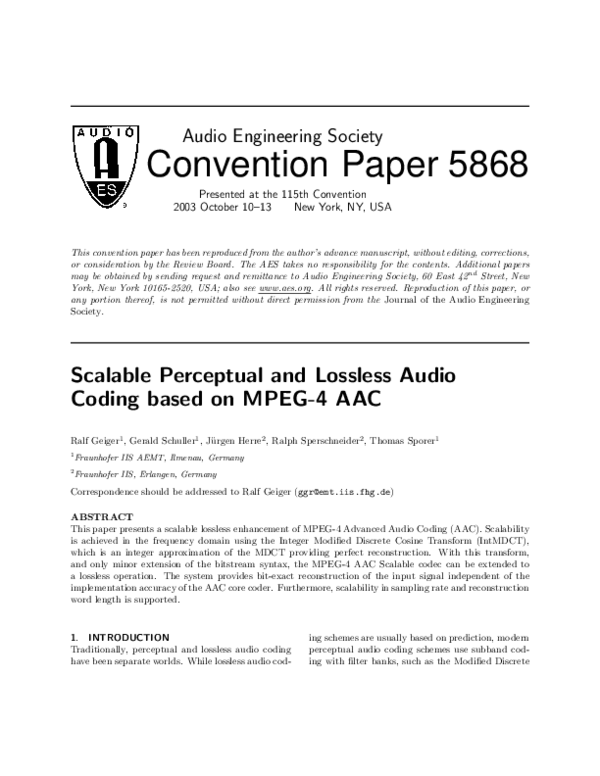 Pdf Scalable Perceptual And Lossless Audio Coding Based On Mpeg 4 Aac Pdf Scalable Perceptual And Lossless Audio Coding Based On Mpeg 4 Aac