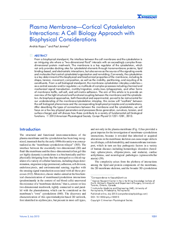 (PDF) Plasma Membrane-Cortical Cytoskeleton Interactions: A Cell ...
