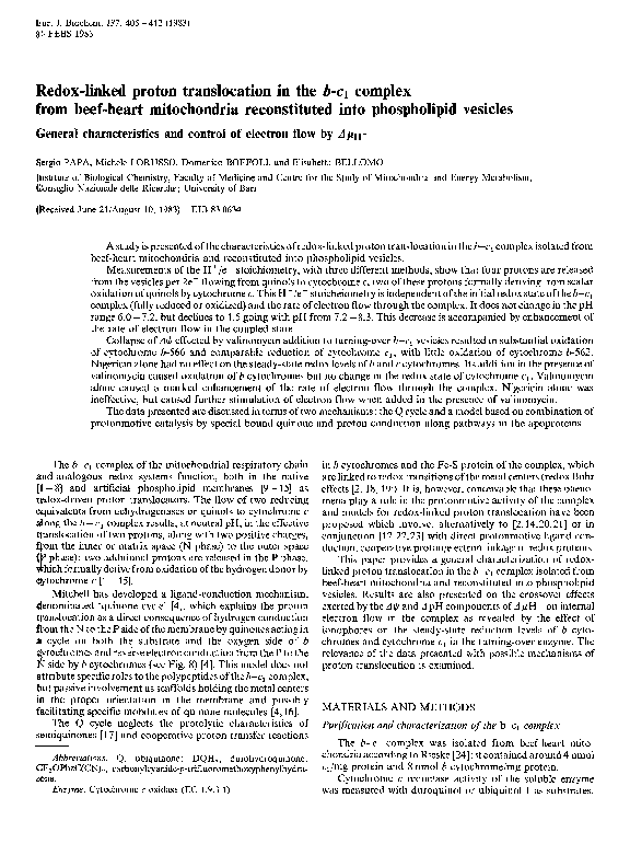 (PDF) Redox-linked proton translocation in the b-c 1 complex from beef ...