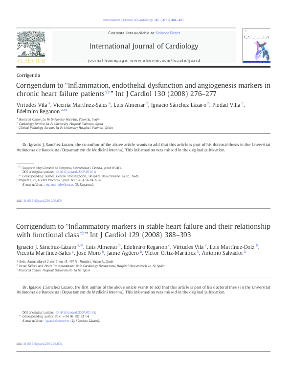 (PDF) Corrigendum to “Inflammatory markers in stable heart failure and ...