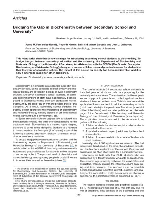 (PDF) Bridging the gap in biochemistry between secondary school and ...