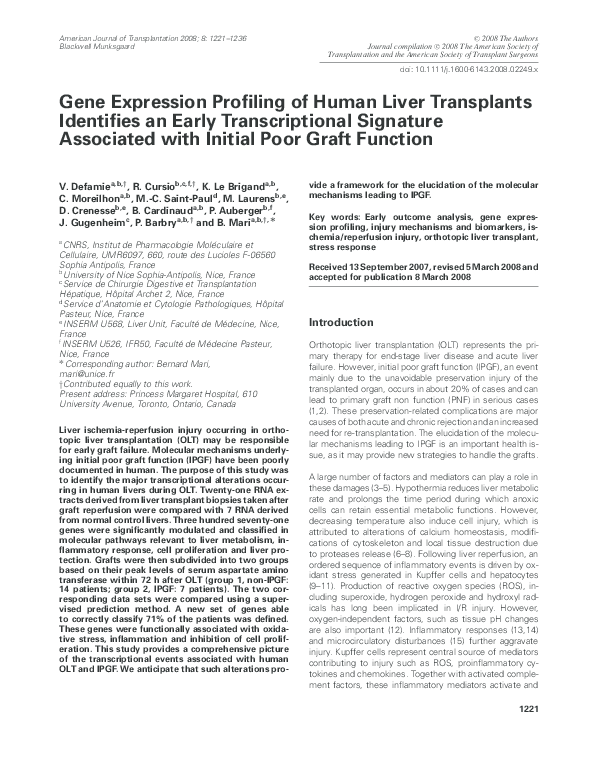 (PDF) Gene Expression Profiling of Human Liver Transplants Identifies ...