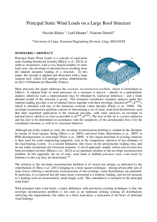 (PDF) Principal Static Wind Loads on a Large Roof Structure