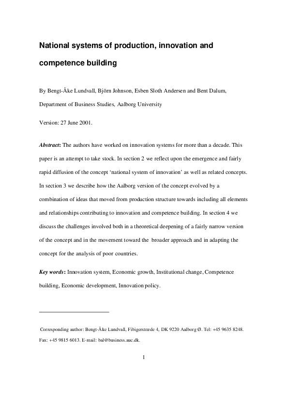 (PDF) National systems of production, innovation and competence building