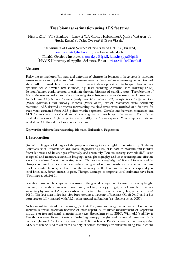 (PDF) Tree biomass estimation using ALS features